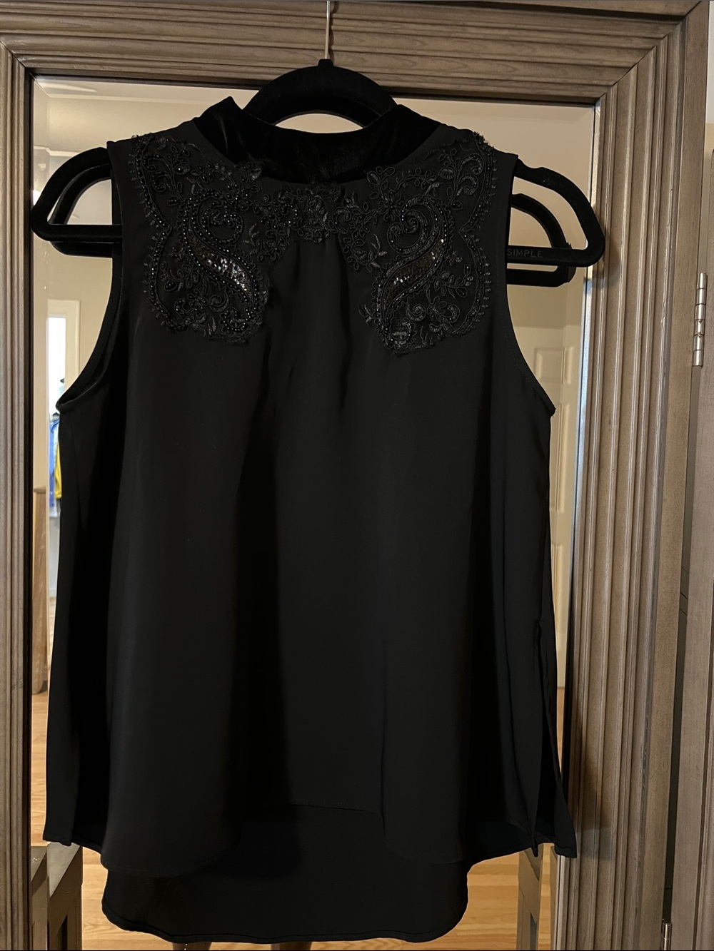 Zara Black Sleeveless Beaded Mock-Neck Camisole